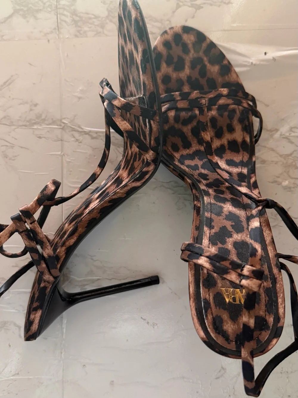 Leopard Print Strappy Heeled Sandals - Brown